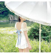 White One-Piece Velvet Backless Swimwear for Women