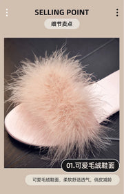 Ladies Flat Slippers with Fur