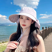 Outdoor Hat Anti UV Neck Protection with Bowknot Wide Brim