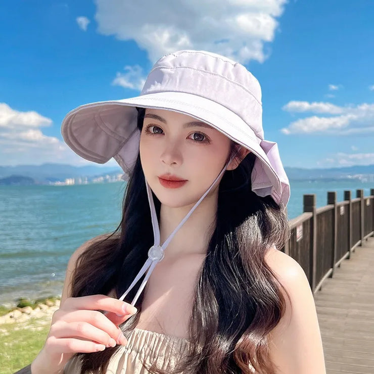 Outdoor Hat Anti UV Neck Protection with Bowknot Wide Brim