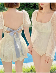 White One-Piece Velvet Backless Swimwear for Women