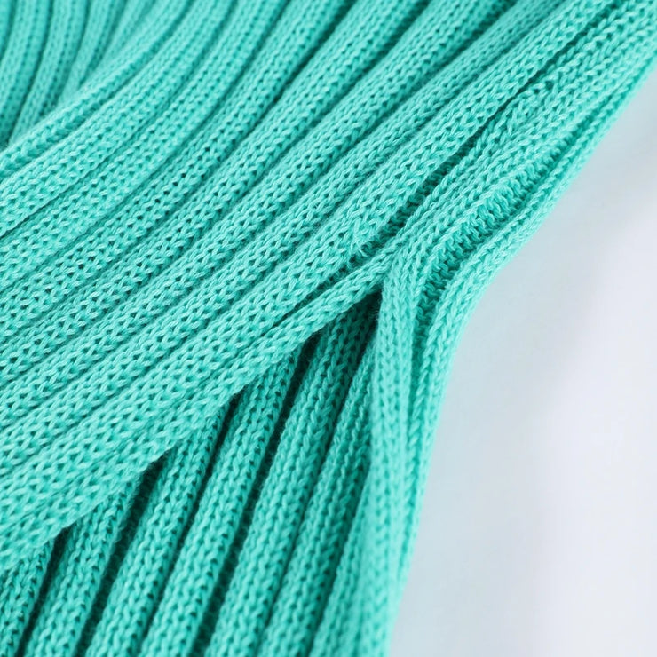 Bold Elegance – Turquoise Knit Backless Mermaid Dress