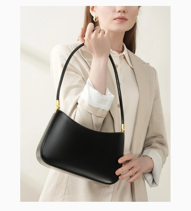 Classic Curve Shoulder Bag – Genuine Leather Elegance