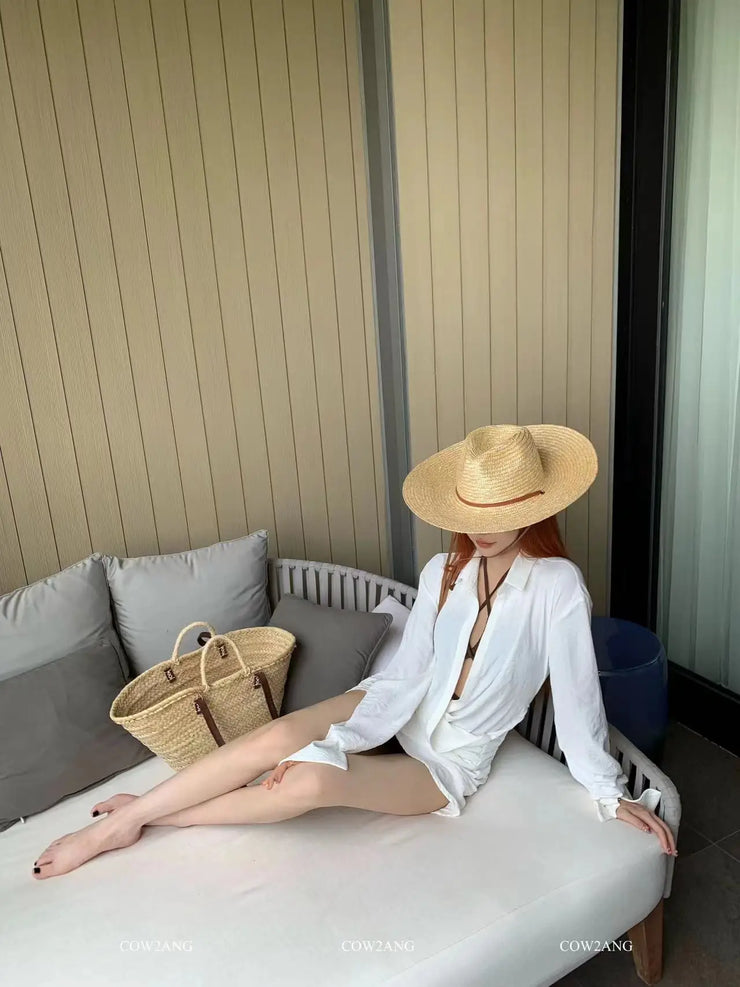 Fashionable Straw Wide Brim Sun Hat for Women