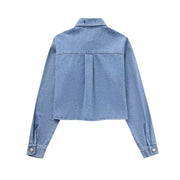 Crystal-Dew Embellished Cropped Denim Shirt