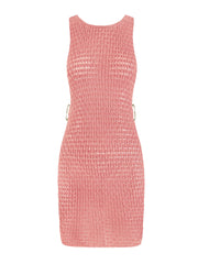 Neck Cut Out Circle Decoration Slim Beach Knit Mini Dress Women
