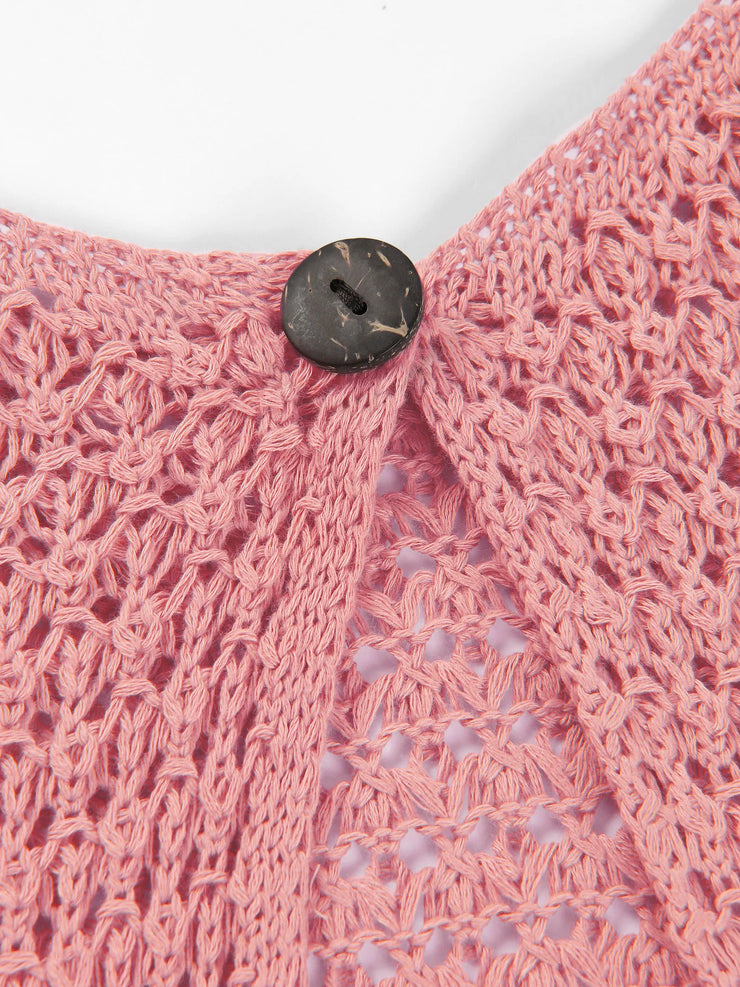 Neck Cut Out Circle Decoration Slim Beach Knit Mini Dress Women