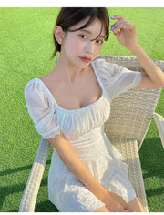 White One-Piece Velvet Backless Swimwear for Women