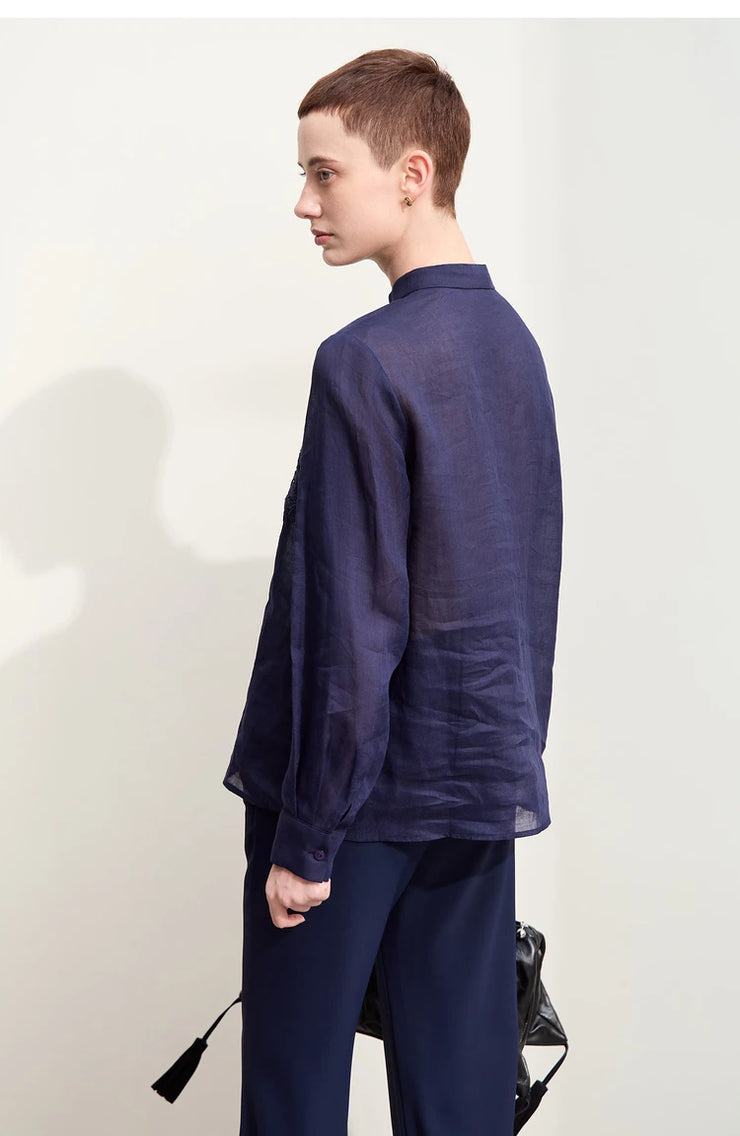 Magnolia Crest Embroidered Ramie Blouse