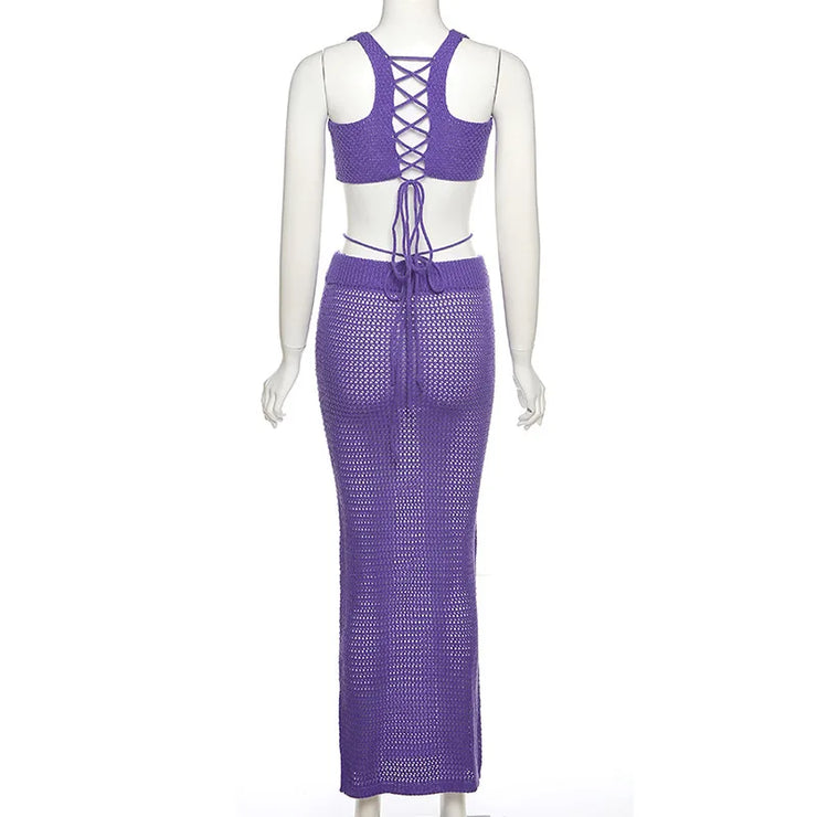 Elegant Summer Crop Top & Maxi Skirt Set