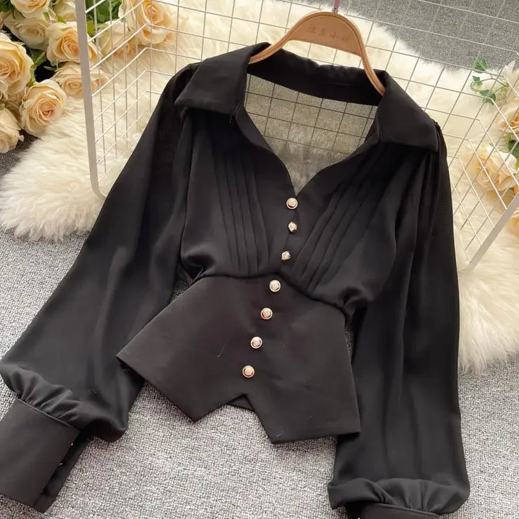 Sculpted Elegance Puff-Sleeve Blouse
