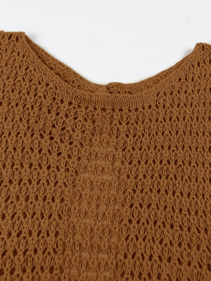 Neck Cut Out Circle Decoration Slim Beach Knit Mini Dress Women