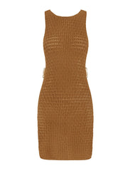 Neck Cut Out Circle Decoration Slim Beach Knit Mini Dress Women