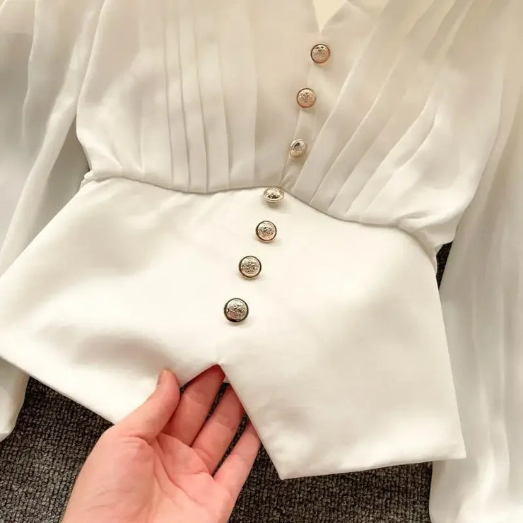 Sculpted Elegance Puff-Sleeve Blouse