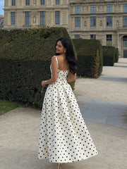 Timeless Elegance – Polka Dot Square Neck Sleeveless Maxi Dres