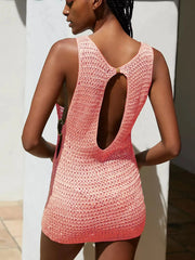 Neck Cut Out Circle Decoration Slim Beach Knit Mini Dress Women