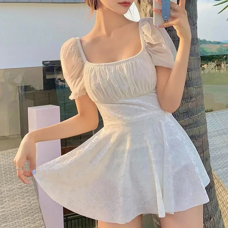 White One-Piece Velvet Backless Swimwear for Women