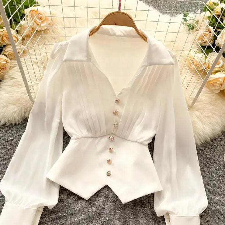 Sculpted Elegance Puff-Sleeve Blouse