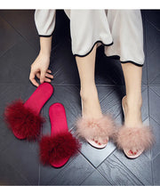 Ladies Flat Slippers with Fur