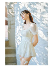 White One-Piece Velvet Backless Swimwear for Women