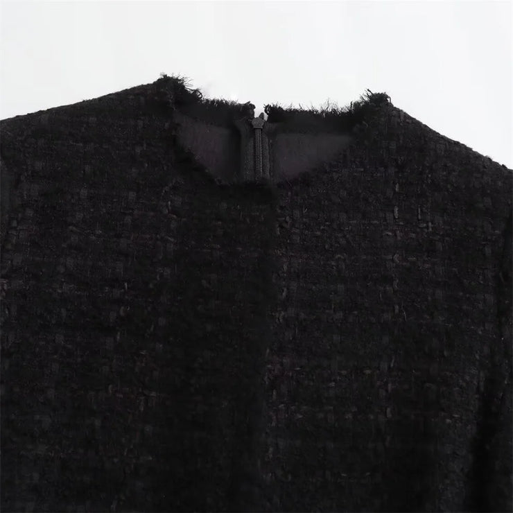 Noir Élan Tweed Mini Dress