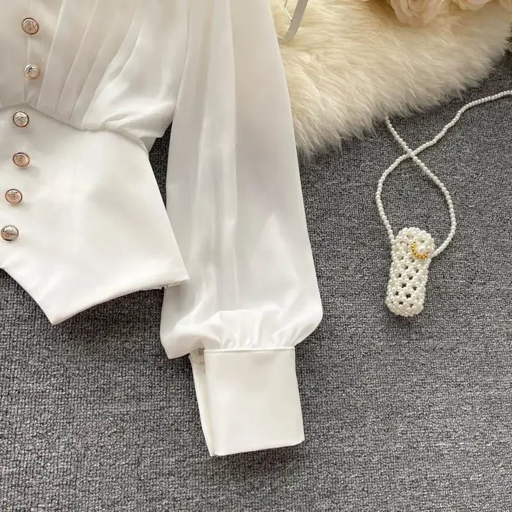 Sculpted Elegance Puff-Sleeve Blouse