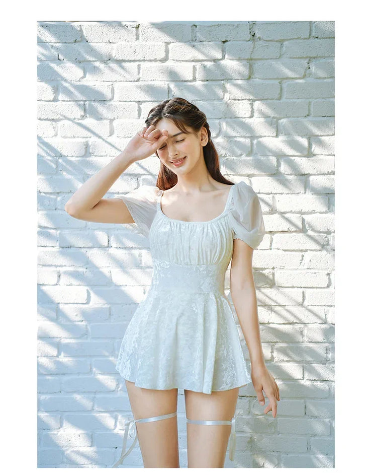 White One-Piece Velvet Backless Swimwear for Women
