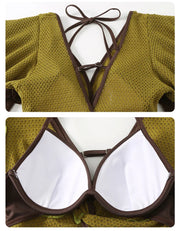 Olive Mocha Flutter-Knit Swimsuit Dress