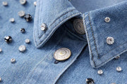 Crystal-Dew Embellished Cropped Denim Shirt