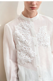 Magnolia Crest Embroidered Ramie Blouse
