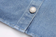 Crystal-Dew Embellished Cropped Denim Shirt