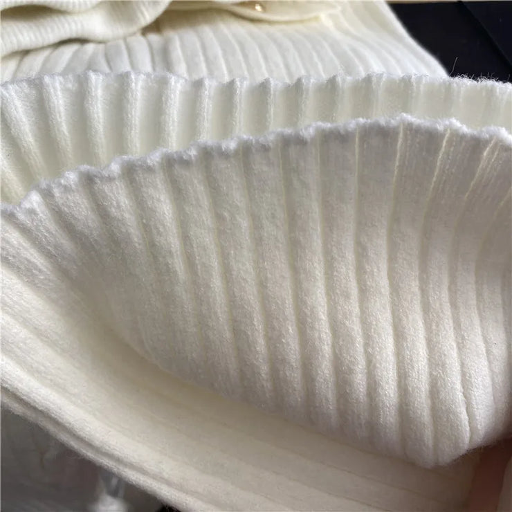 High-end Knit Flared Slim White Pant High Waist Design Pocket Trousers