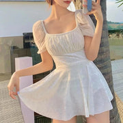 White One-Piece Velvet Backless Swimwear for Women