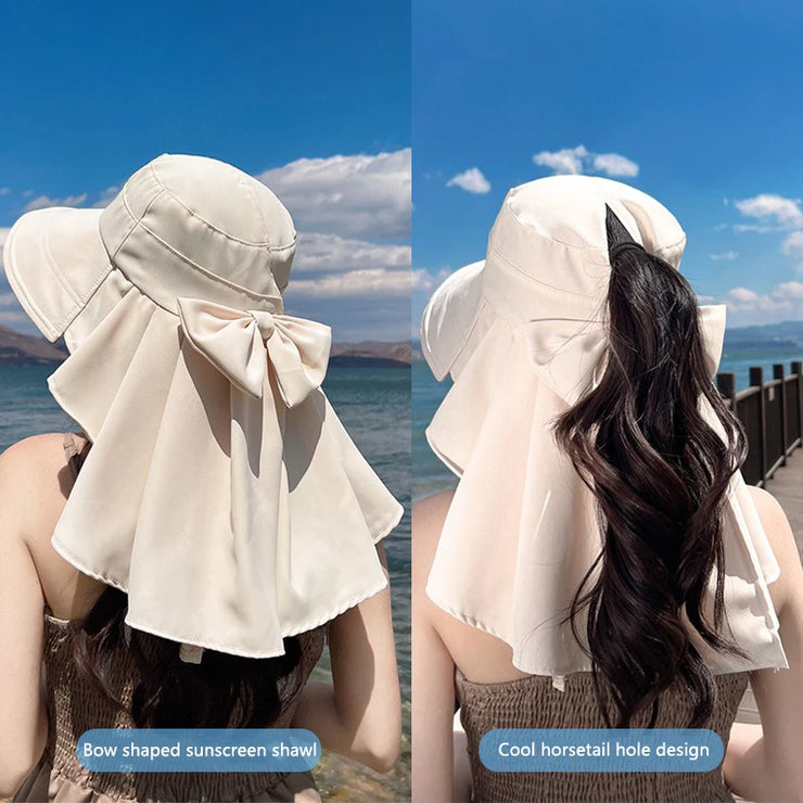 Outdoor Hat Anti UV Neck Protection with Bowknot Wide Brim
