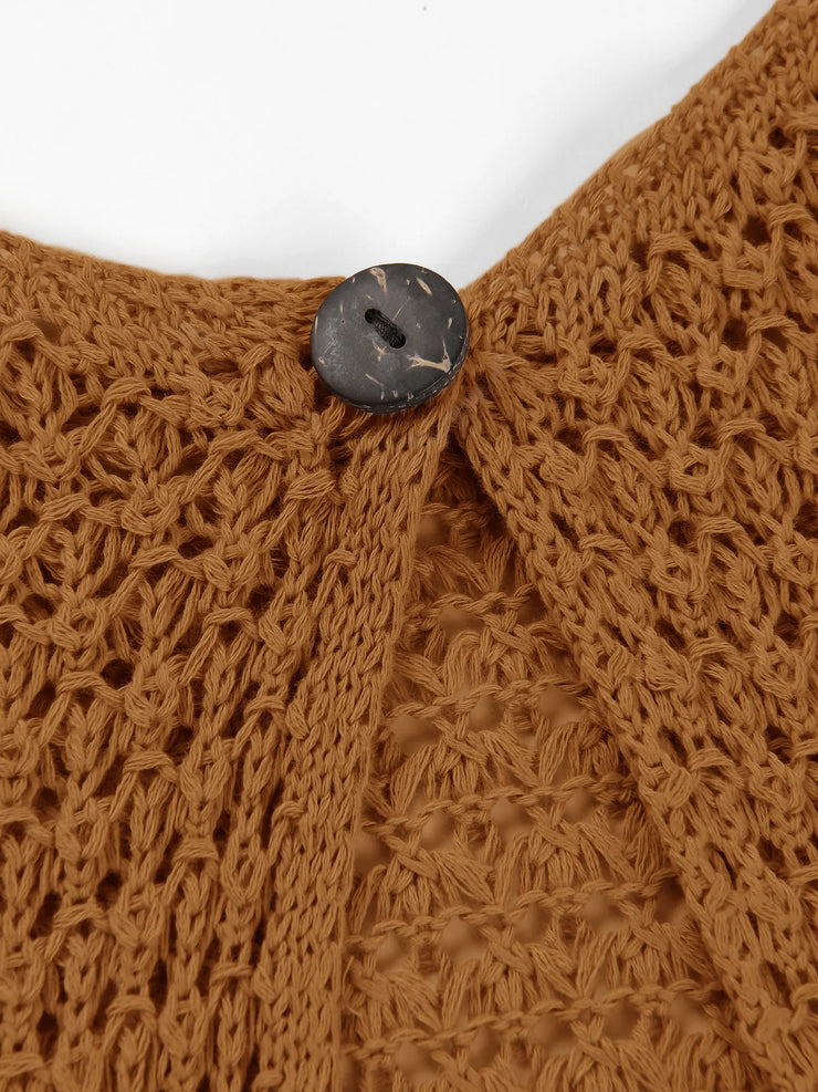 Neck Cut Out Circle Decoration Slim Beach Knit Mini Dress Women