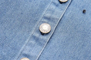Crystal-Dew Embellished Cropped Denim Shirt