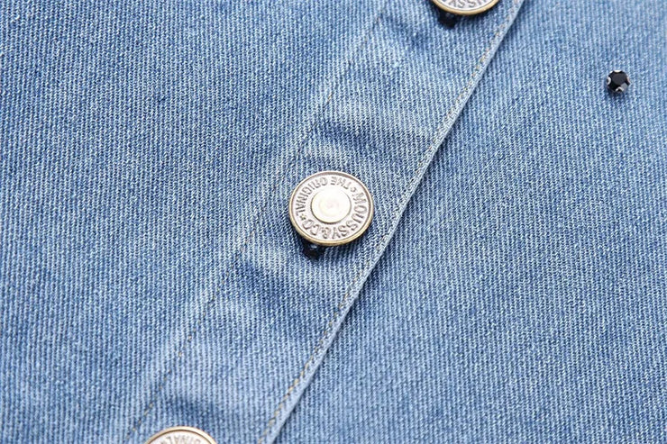 Crystal-Dew Embellished Cropped Denim Shirt