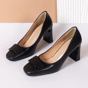 Regency Charm Square-Toe Buckle Heels