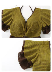 Olive Mocha Flutter-Knit Swimsuit Dress