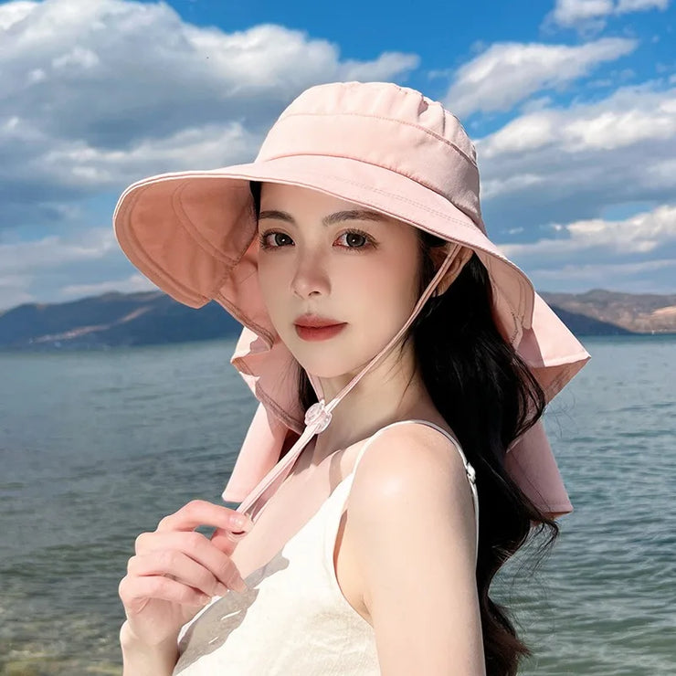 Outdoor Hat Anti UV Neck Protection with Bowknot Wide Brim