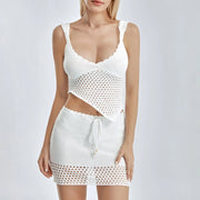 Women Summer 2 Piece Crochet Knit Camisole & Skirt Outfits