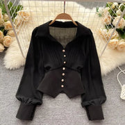 Sculpted Elegance Puff-Sleeve Blouse
