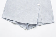 Lady Vest Skirt Shorts Set Women Casual Suits V-Neck Striped Outfits