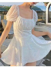 White One-Piece Velvet Backless Swimwear for Women