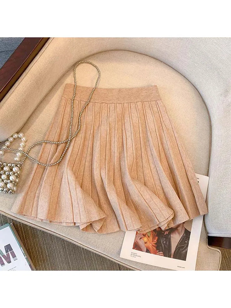 BelleVie Knit Pleated Mini Skirt
