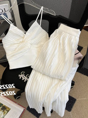 Women's Wide Leg Pants & V Neck Vest Folds Trousers Set