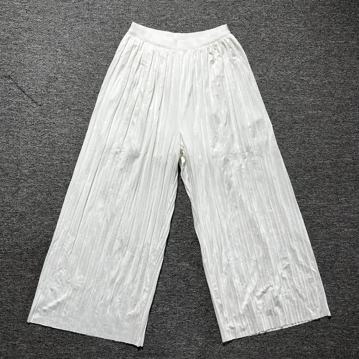 Women's Wide Leg Pants & V Neck Vest Folds Trousers Set