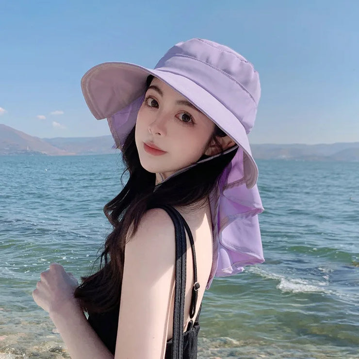 Outdoor Hat Anti UV Neck Protection with Bowknot Wide Brim