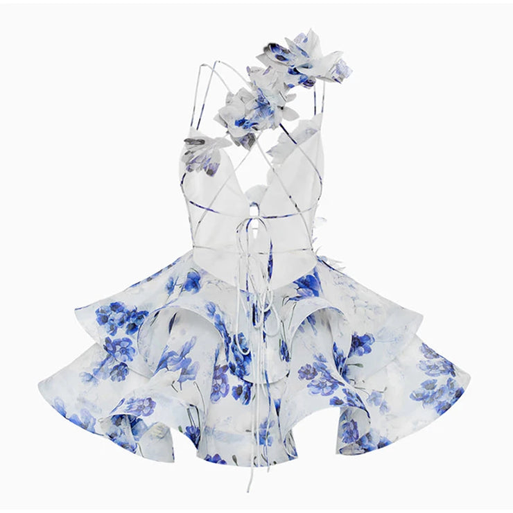 Petal Mirage Open-Back Ruffle Dress