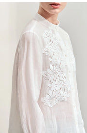 Magnolia Crest Embroidered Ramie Blouse